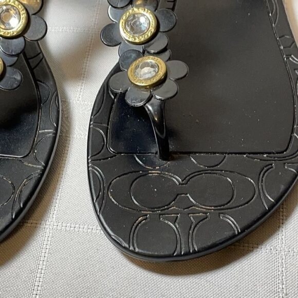 Coach Paisley Floral Jewel Black T Strap Jelly Thong Sandals Summer Size 7 - Picture 5 of 12